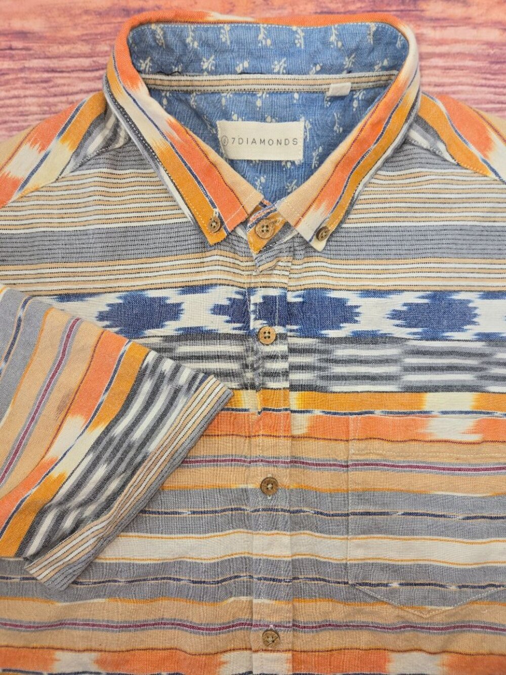 7 Diamonds Mens Short Sleeve Button-Up Shirt Large